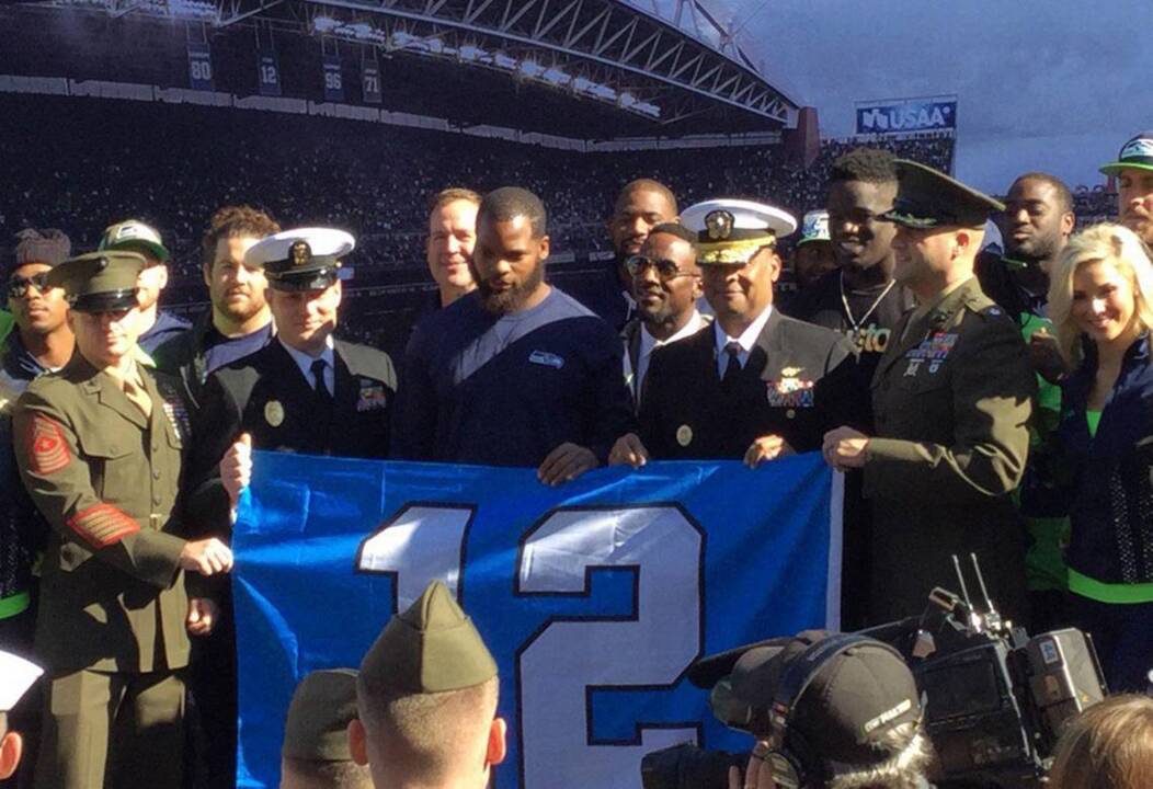 Michael Bennett leading Navy, Marines in 'Seahawks' chant