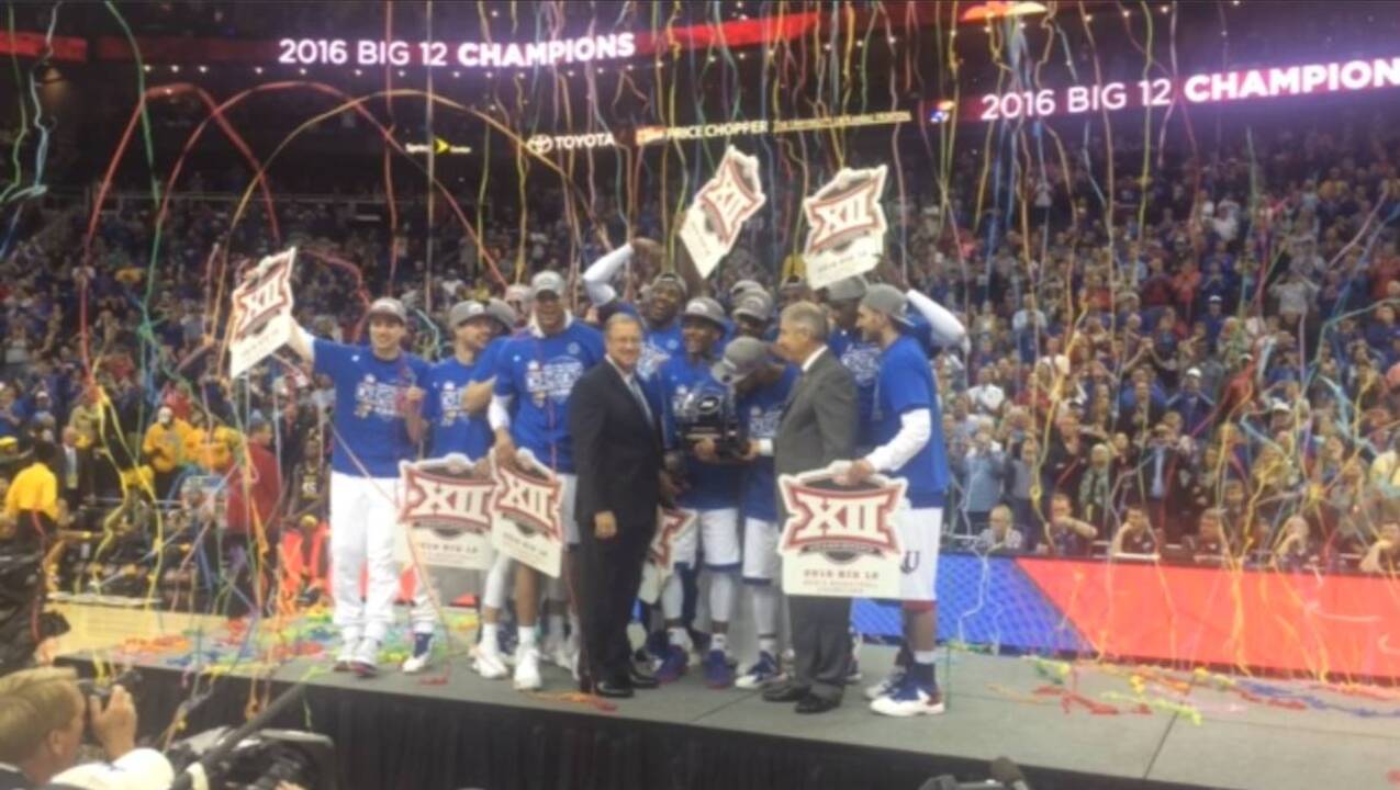 Kansas celebrates 2016 Big 12 Tournament championship