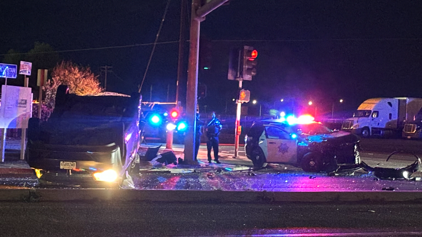 Fresno police cruiser involved in rollover crash while pursuing suspect