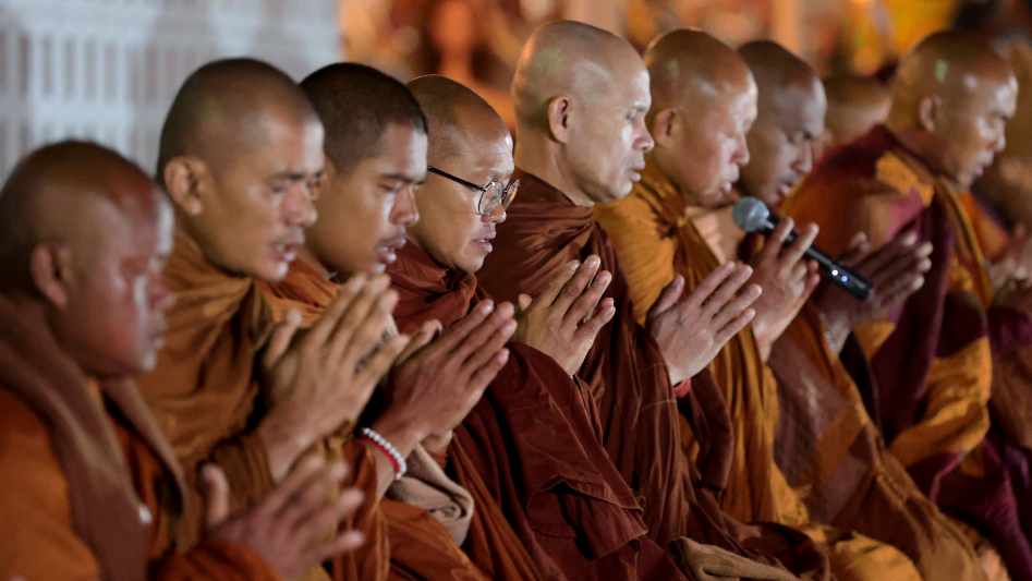 Buddhist monks chant a blessing during a South Carolina stop on Walk for Peace