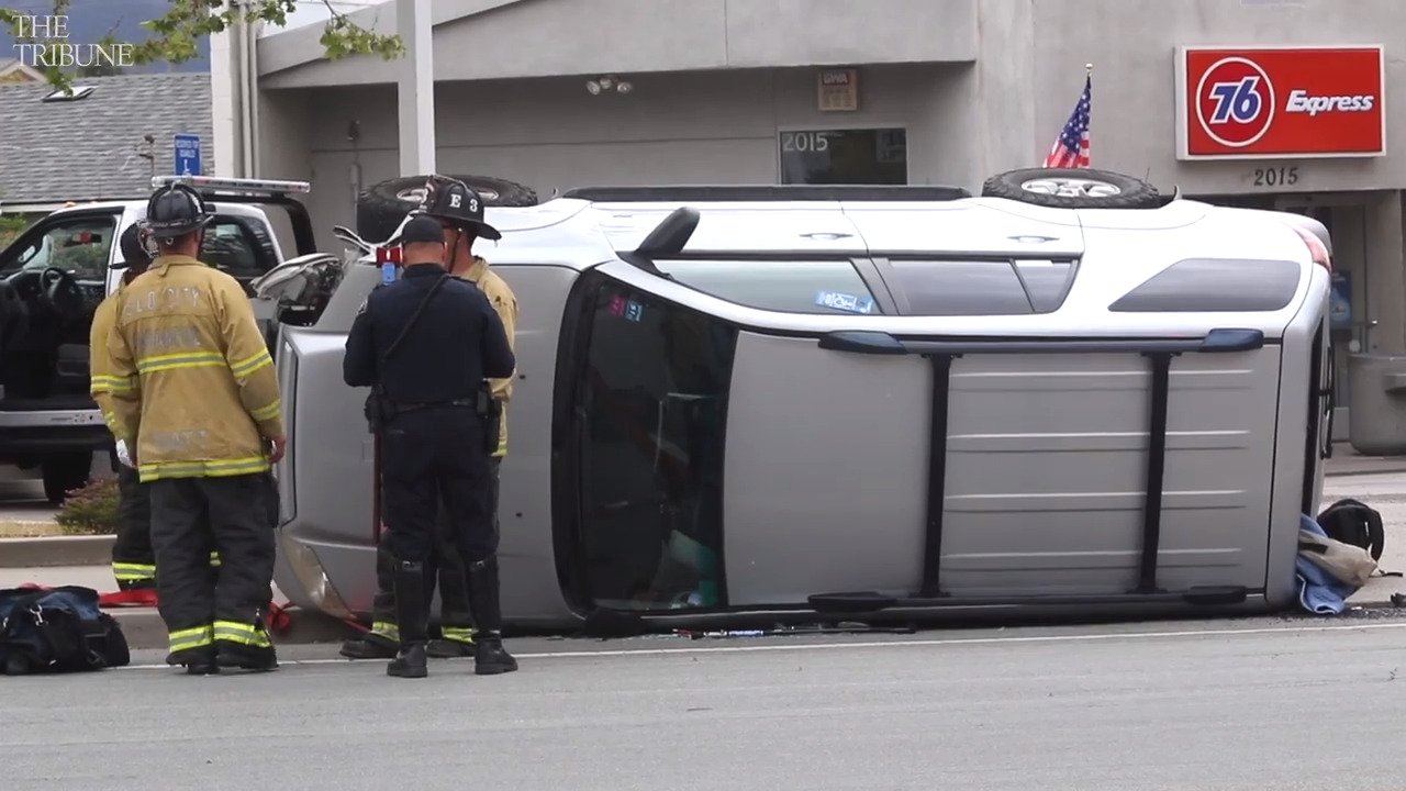 SLO CA driver hits light pole, overturns car on Broad Street | San Luis ...