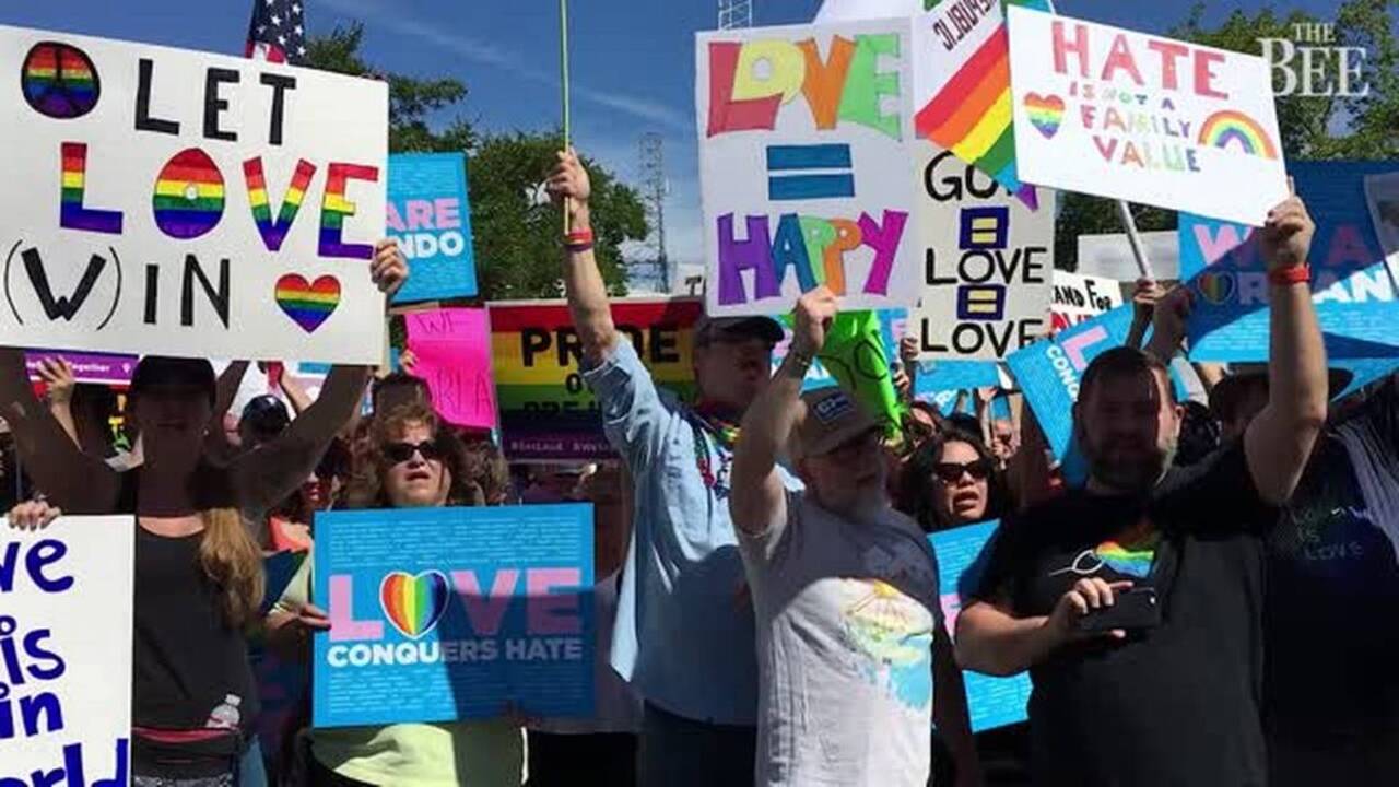 Hundreds descend on Verity Baptist Church chanting “love conquers hate”