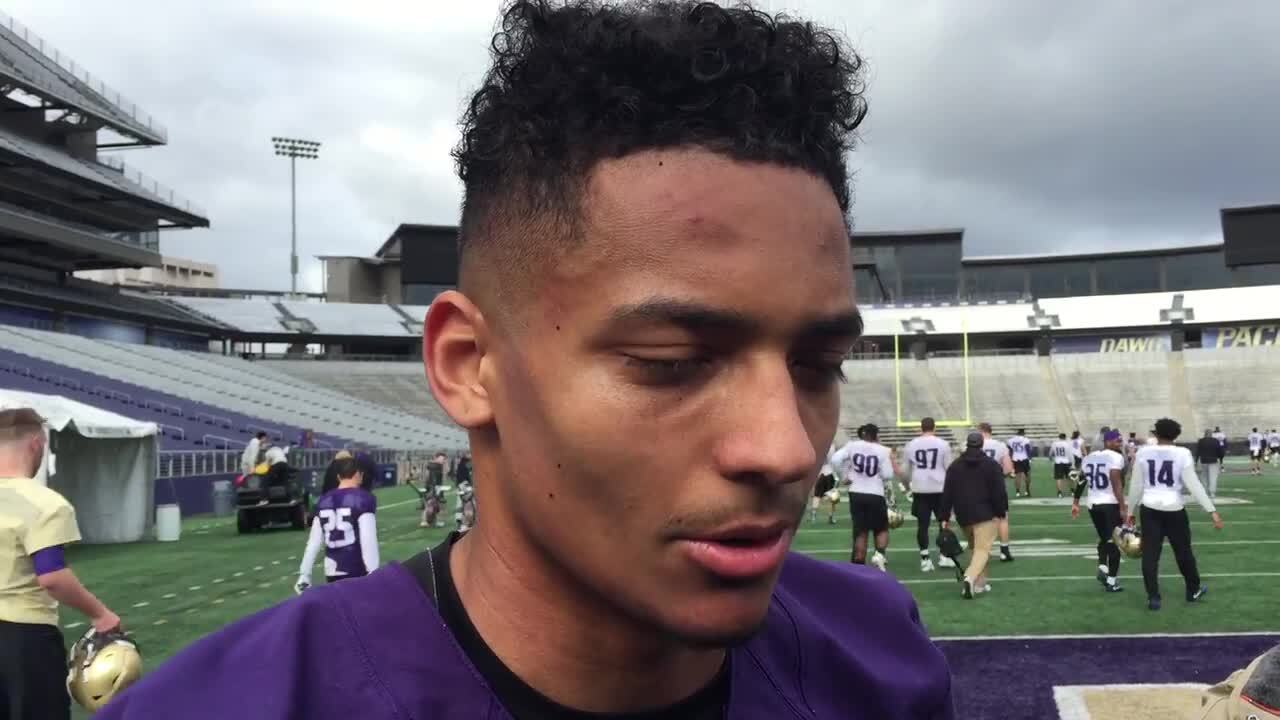 Huskies sophomore WR Ty Jones speaks after Day 1 of spring practice