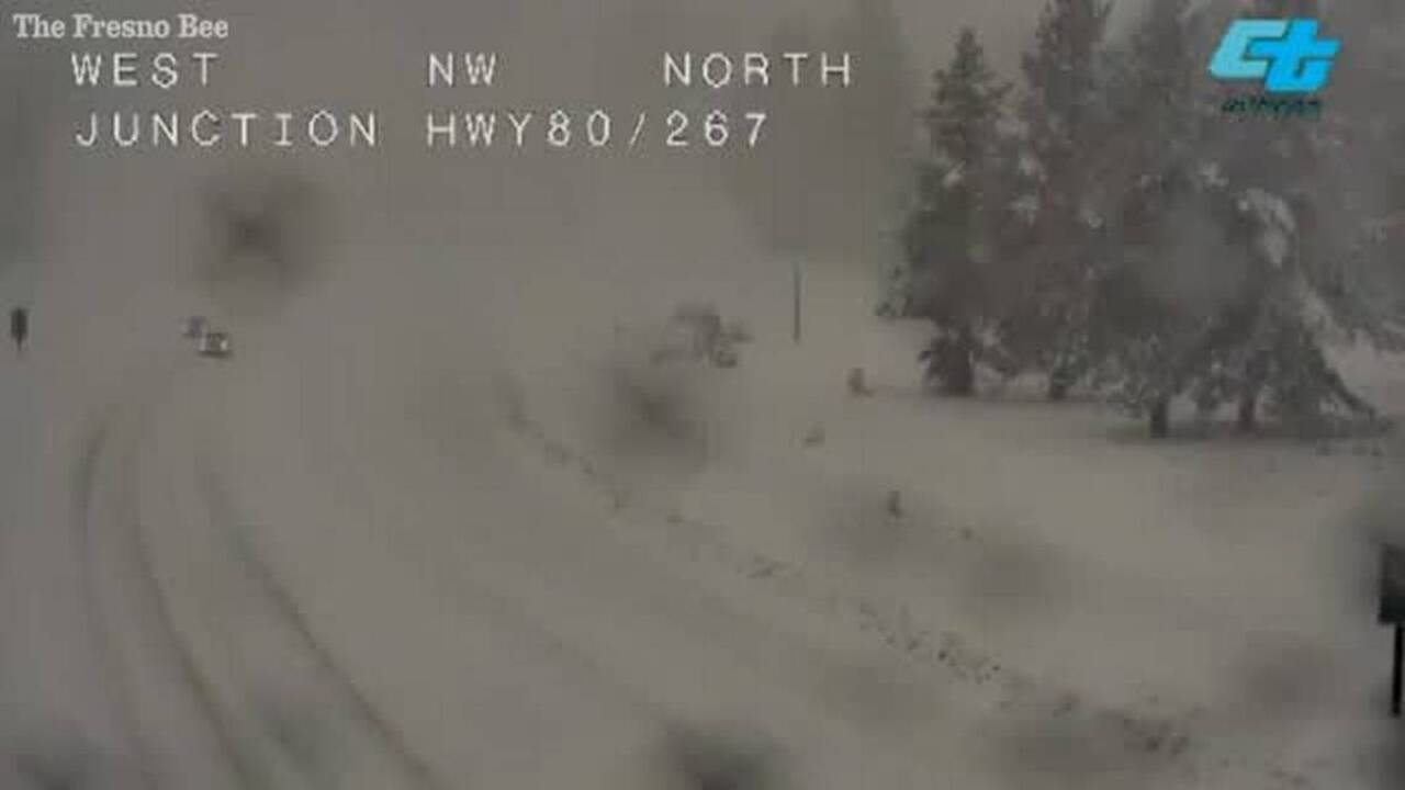 Icy roads, rare blizzard warning effects travel in Sierra
