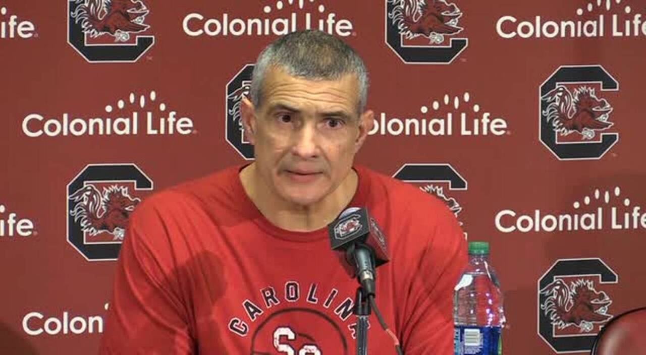 Frank Martin reacts after four-overtime loss to Alabama