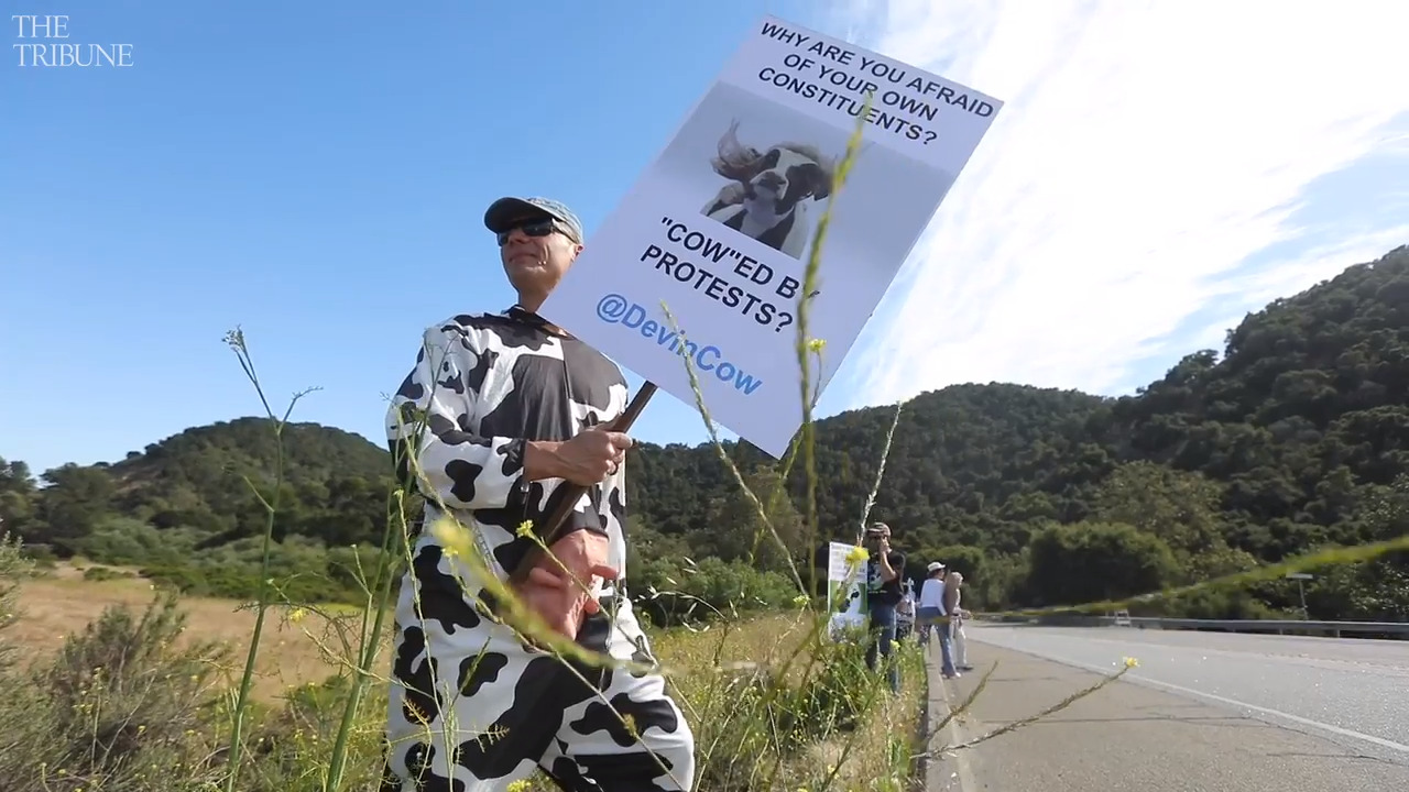 Watch a small group of protestors rally against Rep. Devin Nunes’ SLO fundraiser