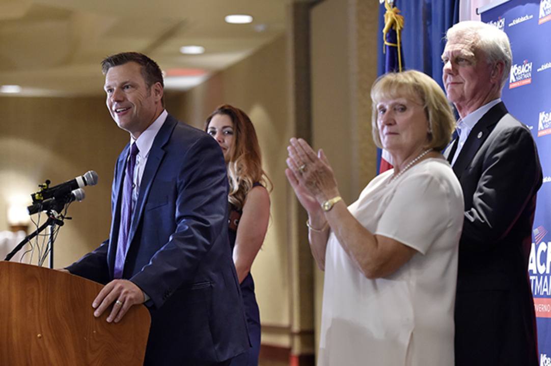 Kobach thanks supporters during tight Kansas governor’s race