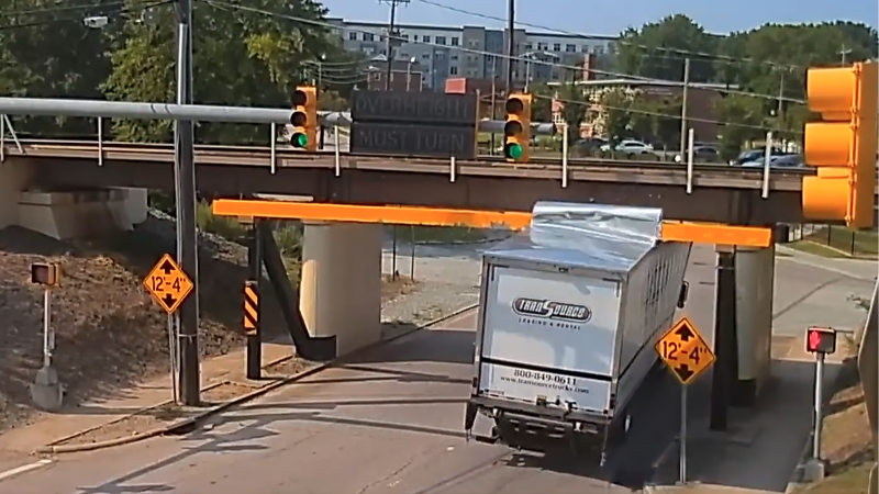 Durham’s legendary bridge still bites trucks, though not as often as it used to