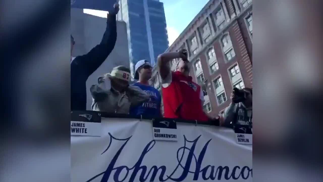 Gronk being Gronk: Patriots tight end chugs beer during Super Bowl parade