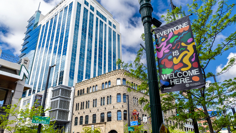 'Everyone Is Welcome Here' banners on display in downtown Boise