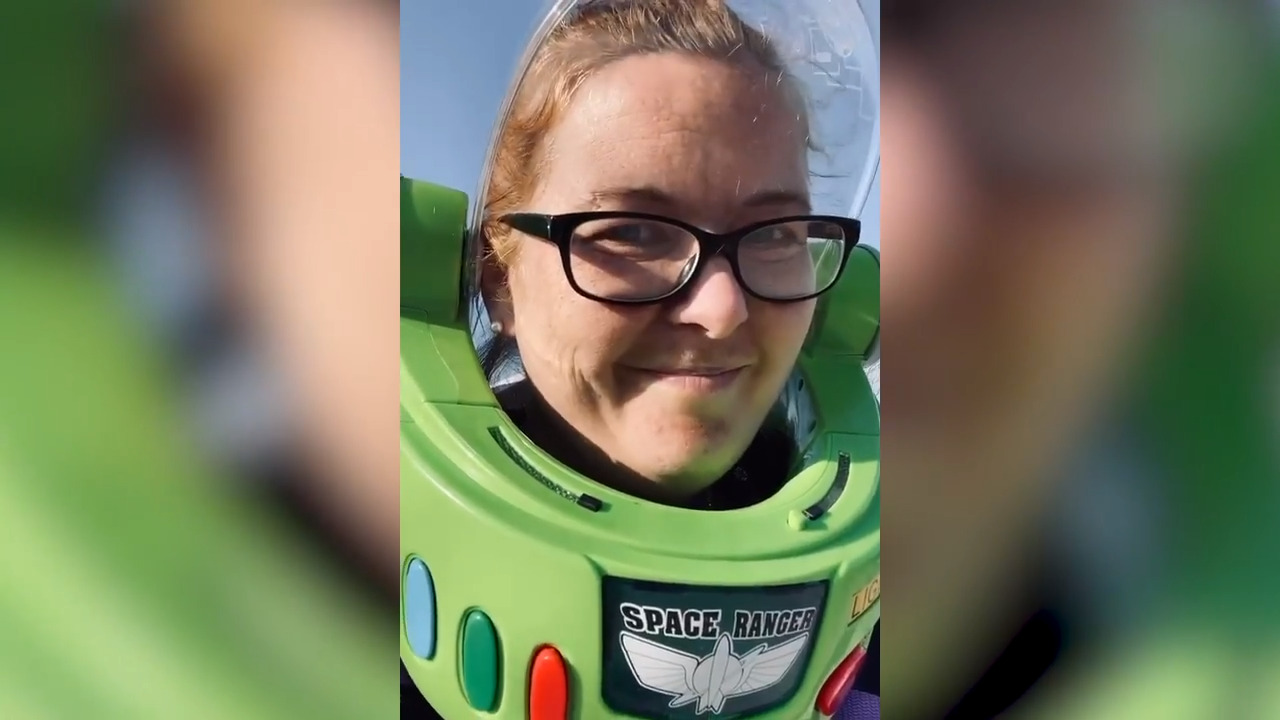No mask? No problem. NC mom wears Buzz Lightyear helmet to grocery store to buy food for kids