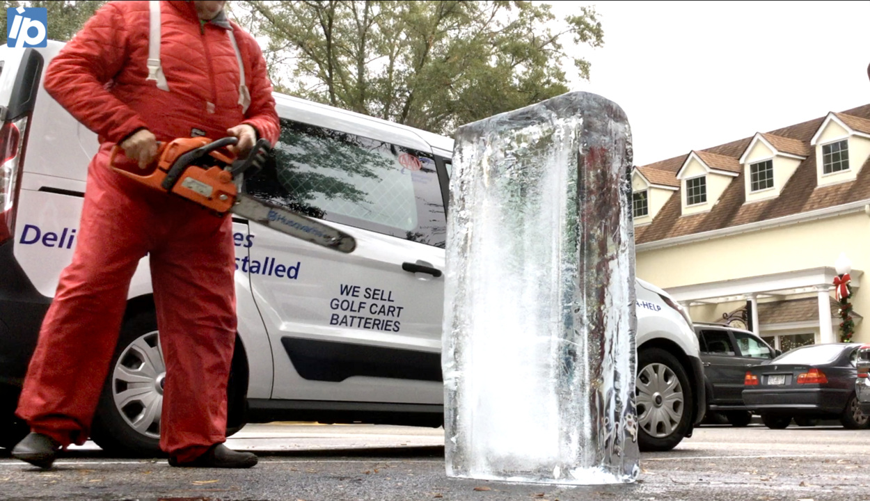 Time-lapse: Watch as a chef’s chainsaw turns a 300 lb block of ice into a work of art