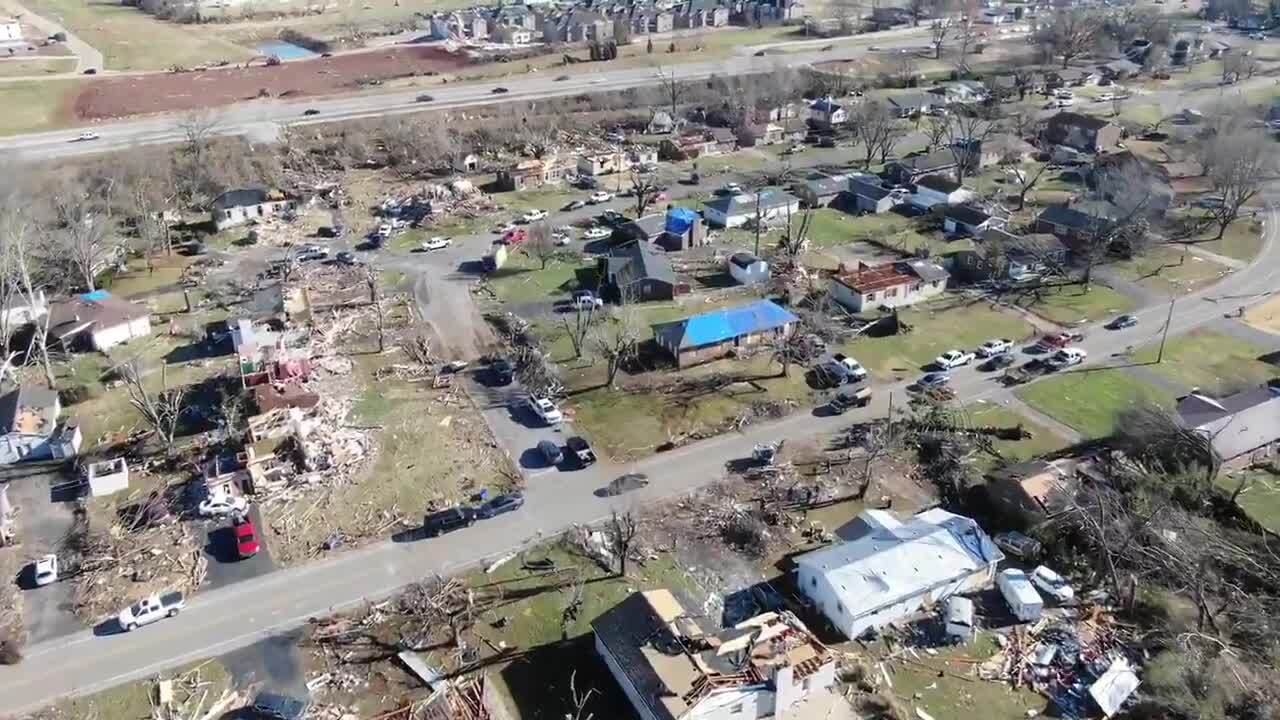 Drone footage shows storm damage in Bowling Green, KY