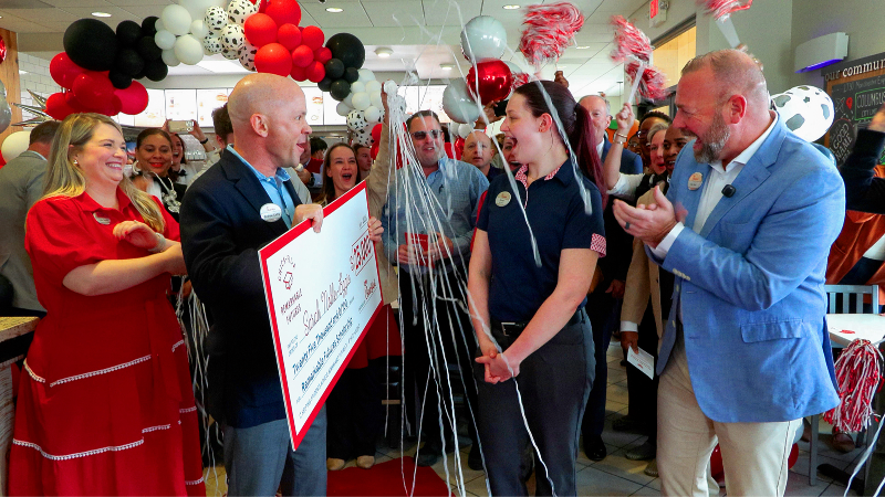 Watch the moment Chick-fil_A CEO surprises Columbus team member with big scholarship