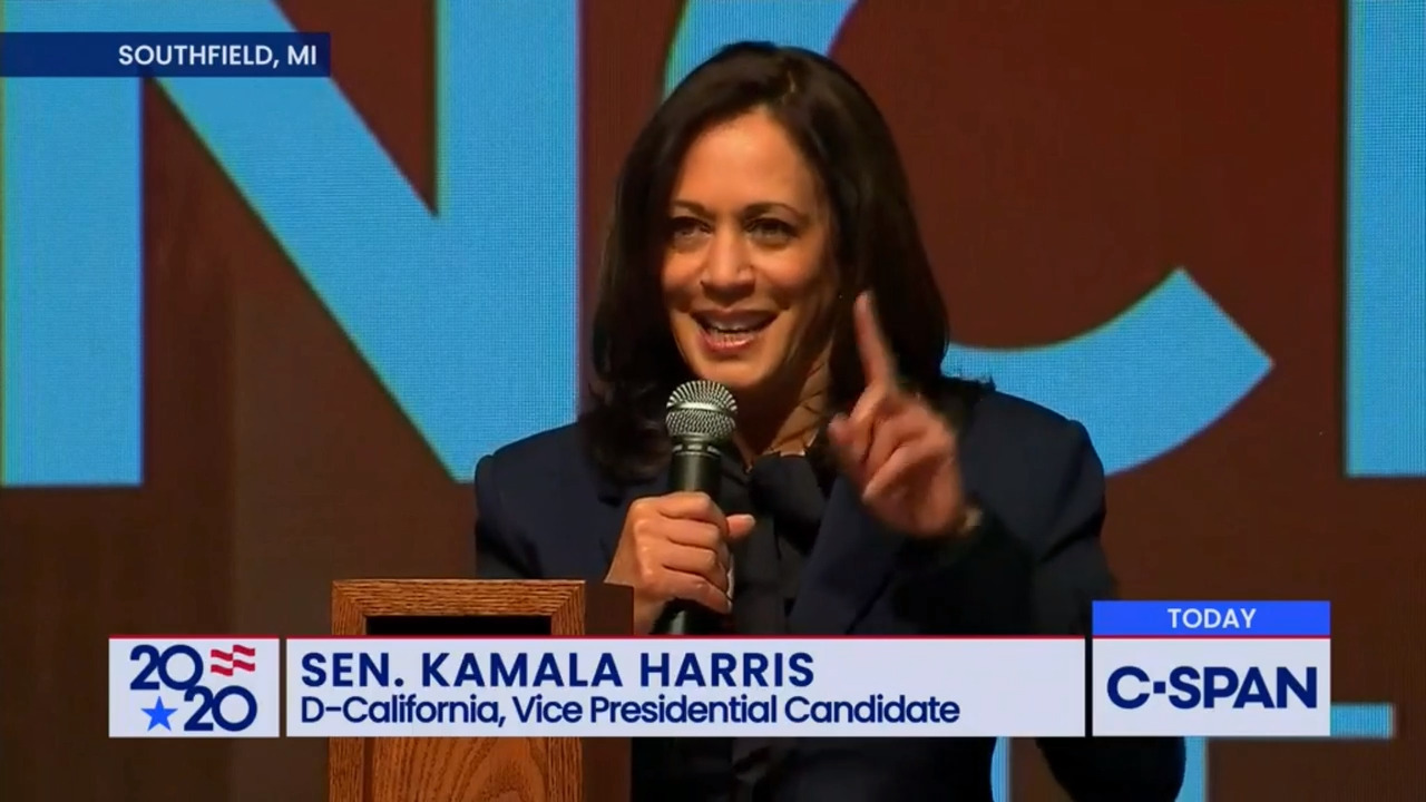 Kamala Harris speaks at drive-in church service near Detroit