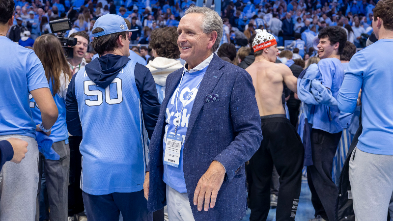 North Carolina Athletic Director Bubba Cunningham comments of the court storming following the Tar Heels' win over Duke