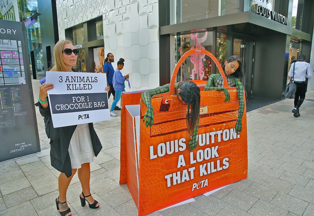 PETA protests at the Louis Vuitton store in the Miami Design District