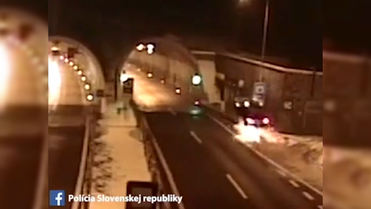 Dramatic video shows car going airborne and crashing  at tunnel entrance
