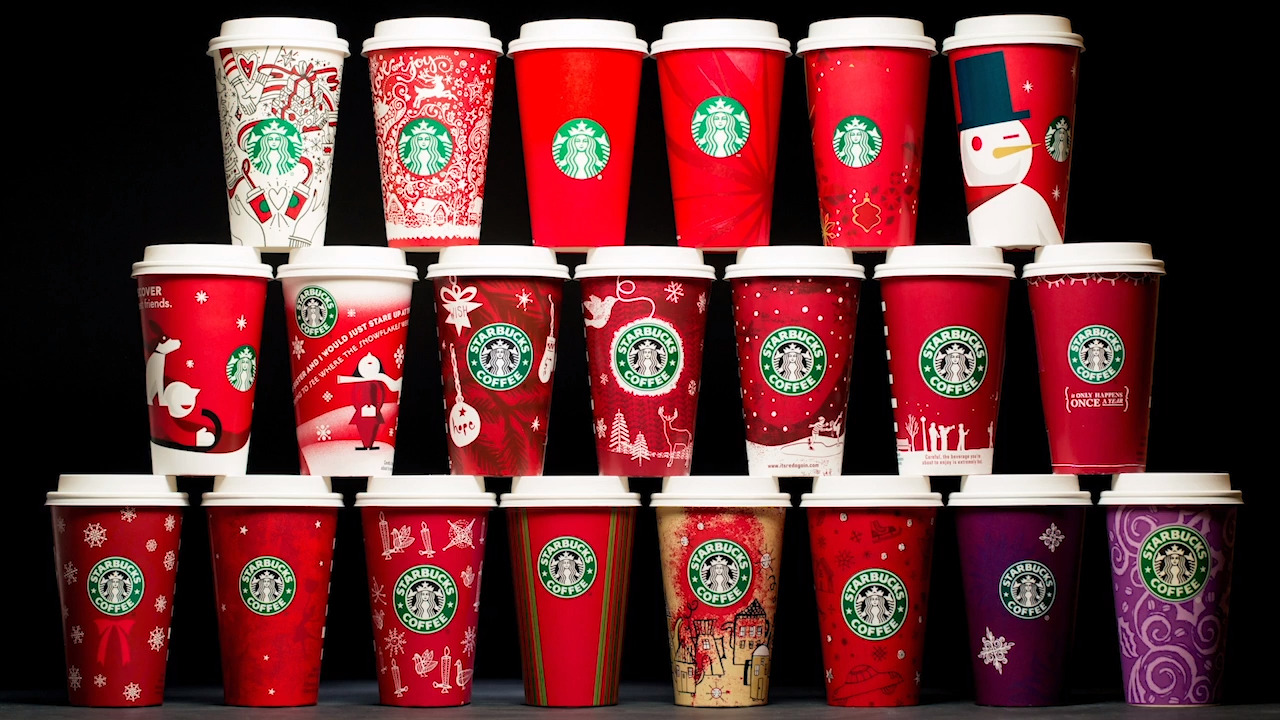Starbucks holiday cups over the past 20 years