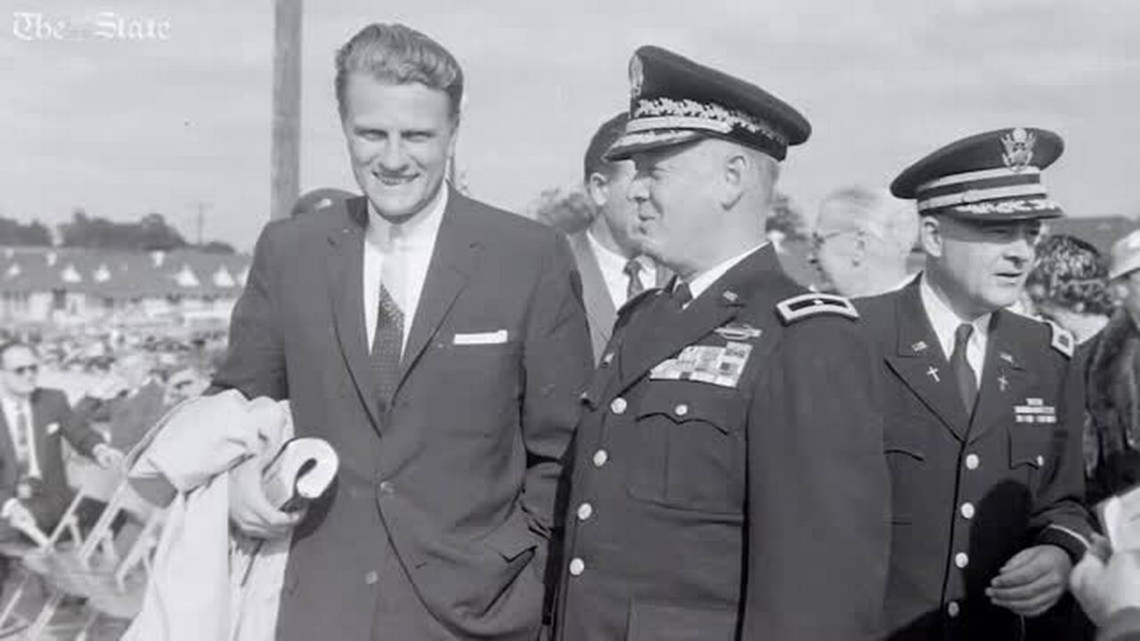 See Billy Graham's visit to South Carolina, including USC football stadium and Ft. Jackson