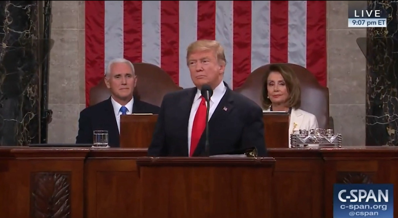 Trump skips tradition and begins SOTU without House Speaker Pelosi introducing him