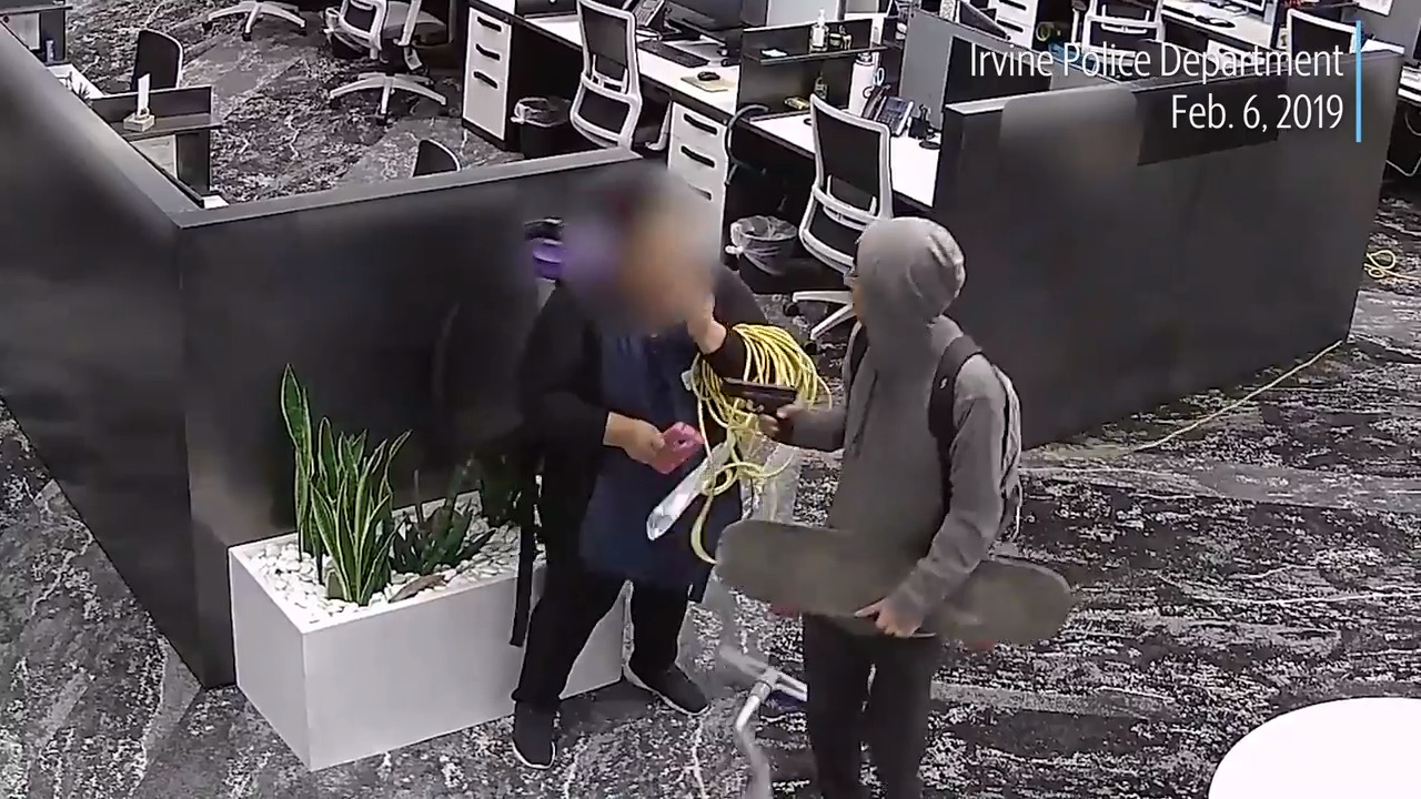 Attempted rape at Irvine office building, surveillance video shows victim threatened at gunpoint